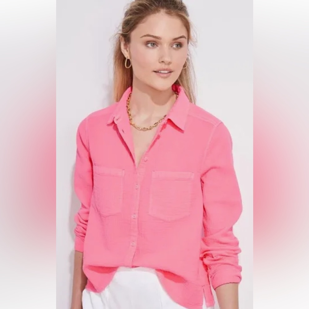 Like New Vineyard Vines Seastitch Double-Gauze Botyon Down Neon Pink